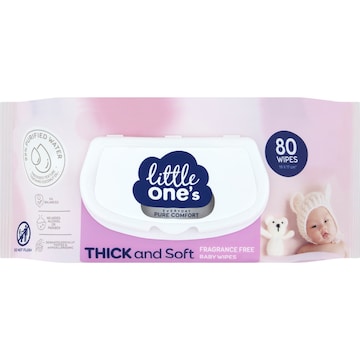 Little One's Premium Baby Wipes Thick Unscented 80 pack Woolworths