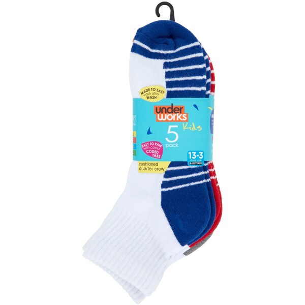 Underworks Boys Quarter Crew Socks Size 13-3 5 Pack