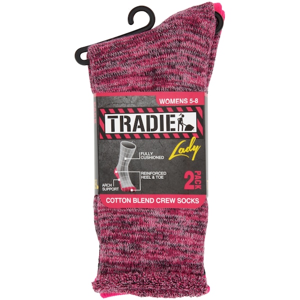 Tradie Lady Crew Socks Cotton Fashion Size 5 - 8 2 Pack