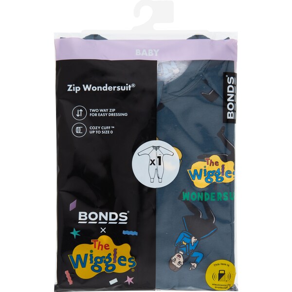 Bonds Zippy Wondersuit Wiggles Black Size 2 each