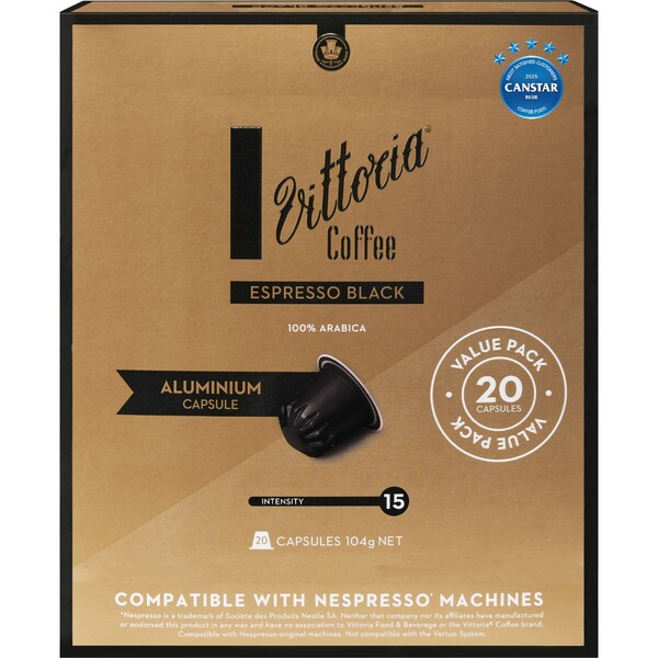 Vittoria Espresso Black Coffee Capsules 20 pack