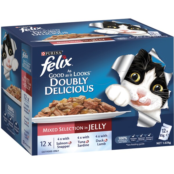 Felix Adult Doubly Delicious Mixed Selection Wet Cat Food 85g x 12 pack