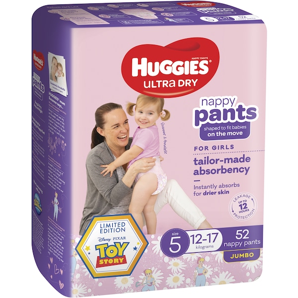 Huggies Ultra Dry Nappy Pants Size 5 Girls 52 pack