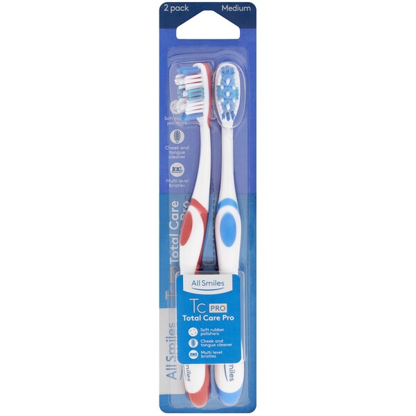 All Smiles Total Care Pro Toothbrush Adult Medium 2 pack