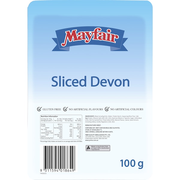 Mayfair Devon Slices 100g