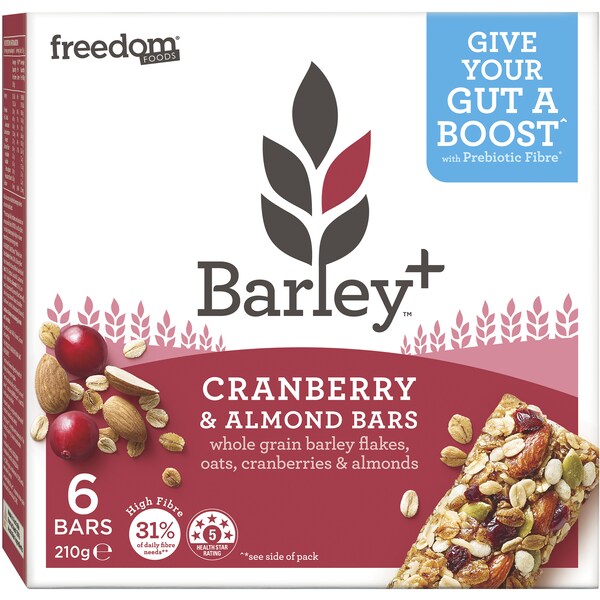 Freedom Foods Barley + Cranberry And Almond Bars 6 pack