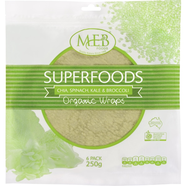 MEB Foods Chia Spinach Kale & Broccoli Organic Wrap 250G