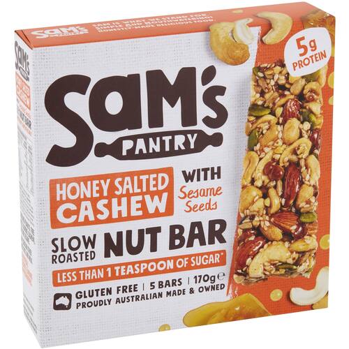 Sams Pantry Honey Salted Cashew Nut Bar 5pk 170g bunch