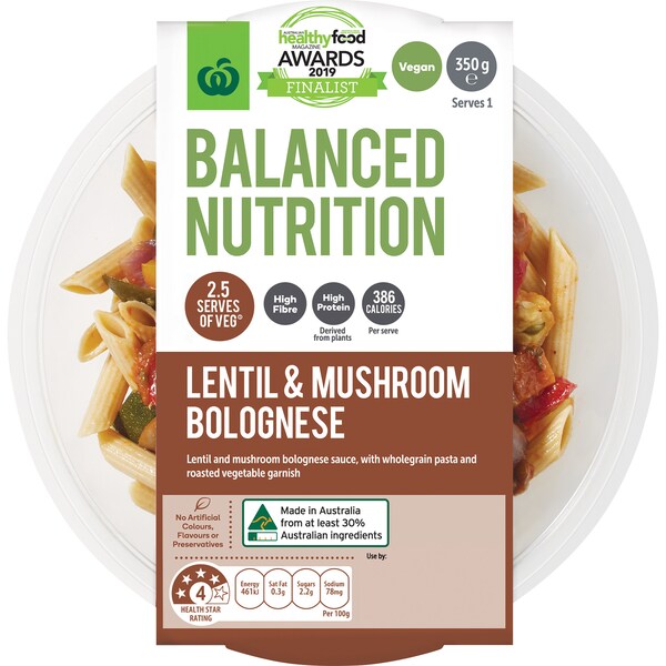 Woolworths Balanced Nutrition Lentil And Mushroom Bolognese 350g