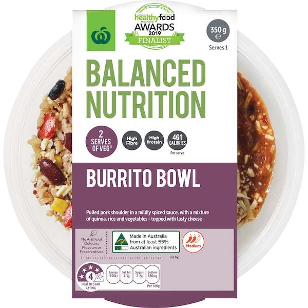 Woolworths Balanced Nutrition Burrito Bowl Chilled Meal 350g