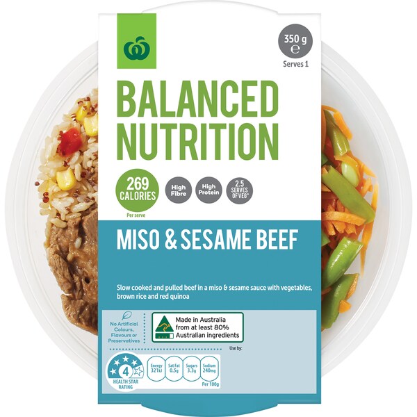 Woolworths Balanced Nutrition Miso & Sesame Beef Chilled Meal 350g