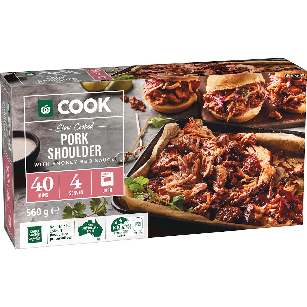 Woolworths Slow Cooked Pork Shoulder With Bbq Sauce 560g bunch