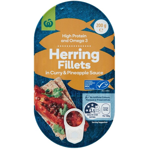 Woolworths Herring Fillets Curry & Pineapple 200g