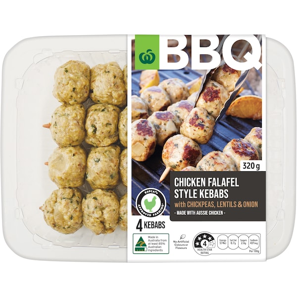 Woolworths Bbq Chicken Falafel Kebabs Chickpeas, Lentils & Onion 320g