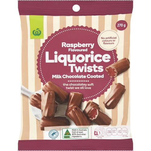 Woolworths Raspberry Flavoured Liquorice Twists 270g bunch