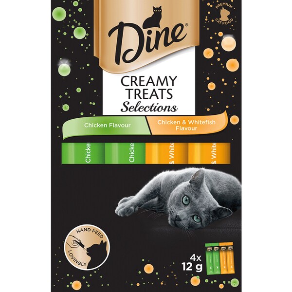 Dine Creamy Treats Collection Cat Food Chicken & Whitefish 12g x 4 pack