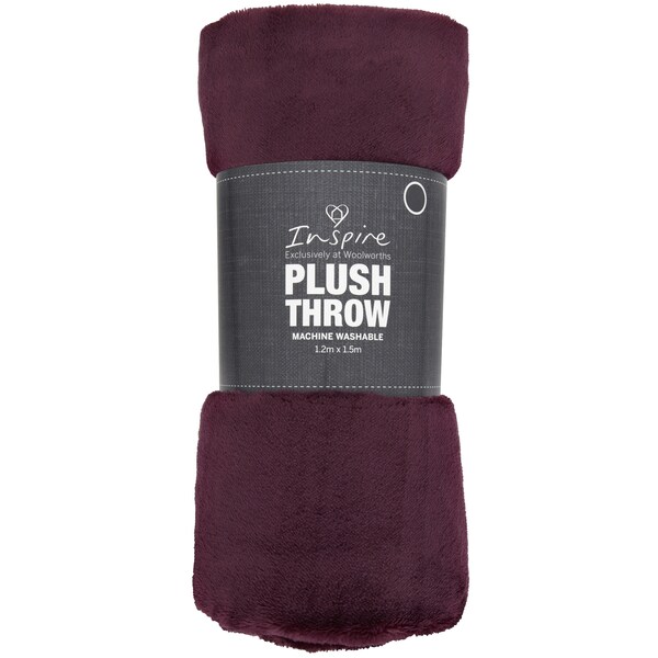 Inspire Plush Throw Plain Burgundy Each