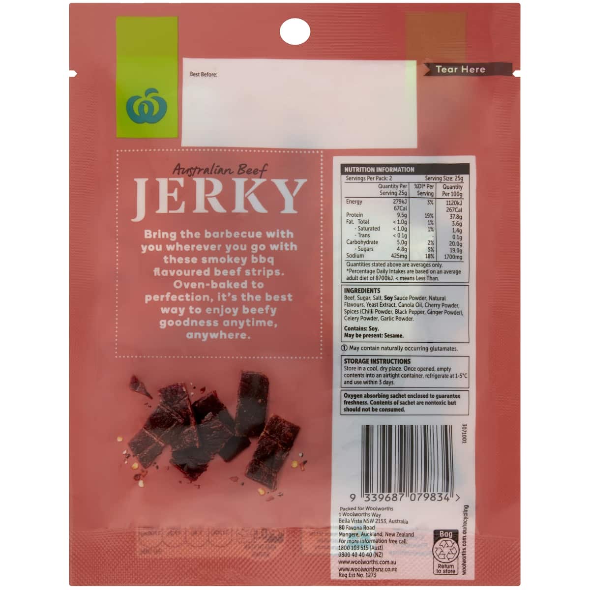 Woolworths Beef Jerky Bbq 50g bunch