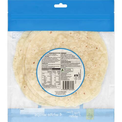 Woolworths Free From Gluten White Wraps 4 Pack bunch