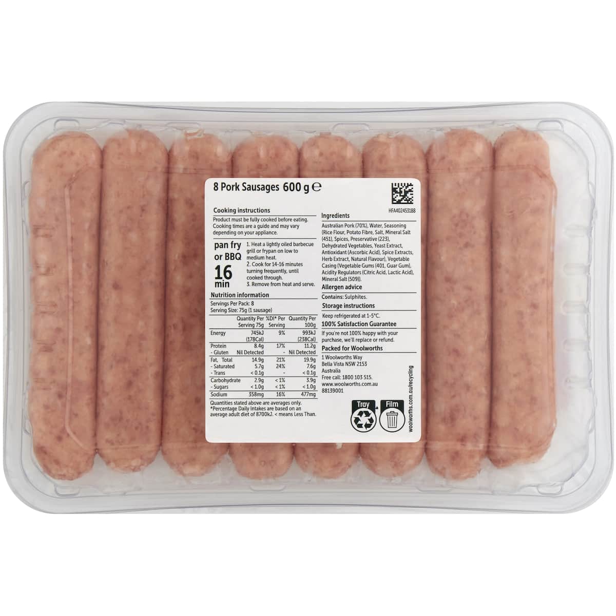 Woolworths Pork Sausage 600g bunch