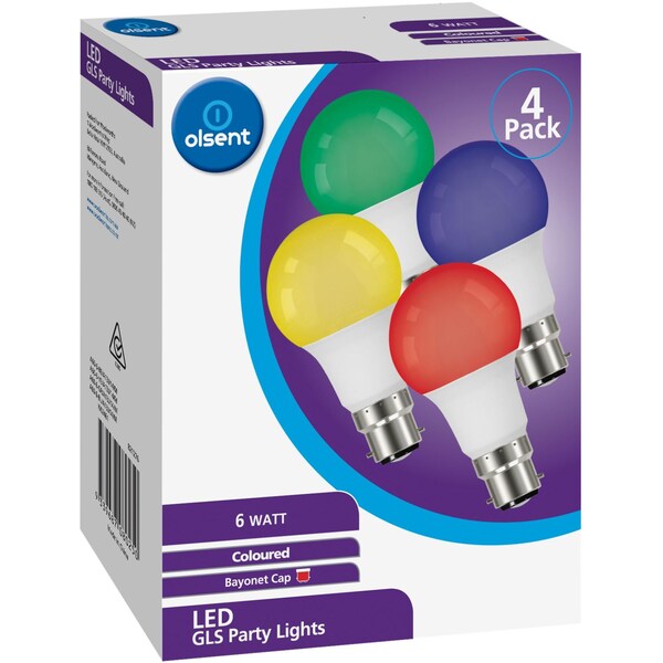 Olsent Led Gls Bc 6w Party Lights Multi Color 4 Pack