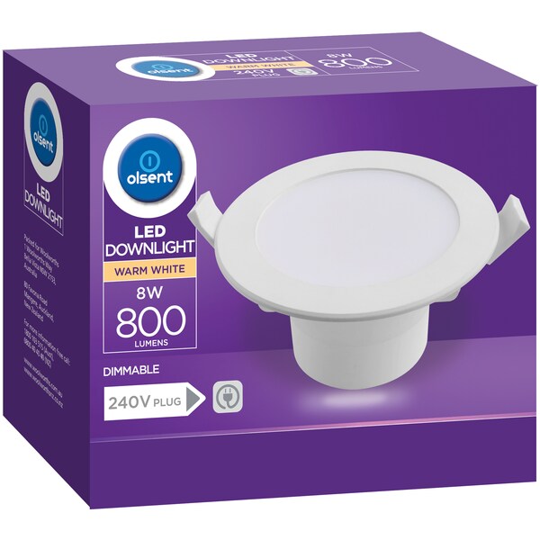 Olsent Led Downlight 8w 800lm Dimmable Ww With Flex & Plug 90ml