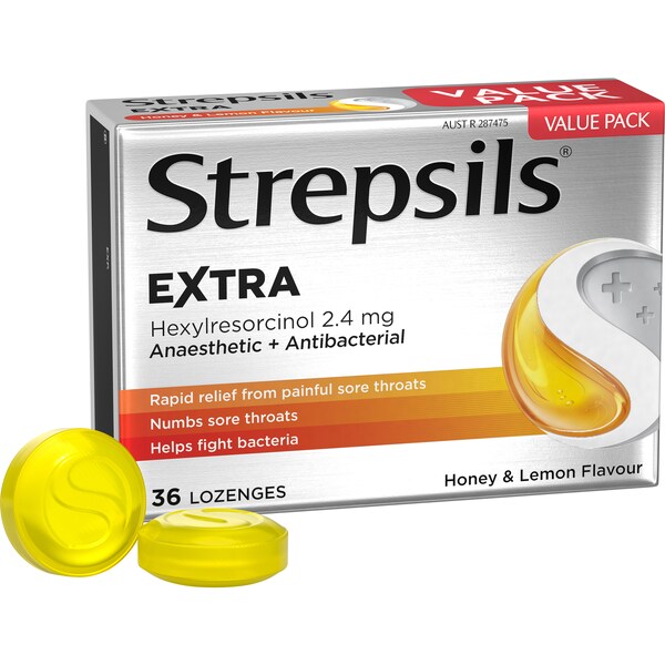 Strepsils Extra Honey And Lemon Sore Throat Fast Numb Lozenges 36 pack