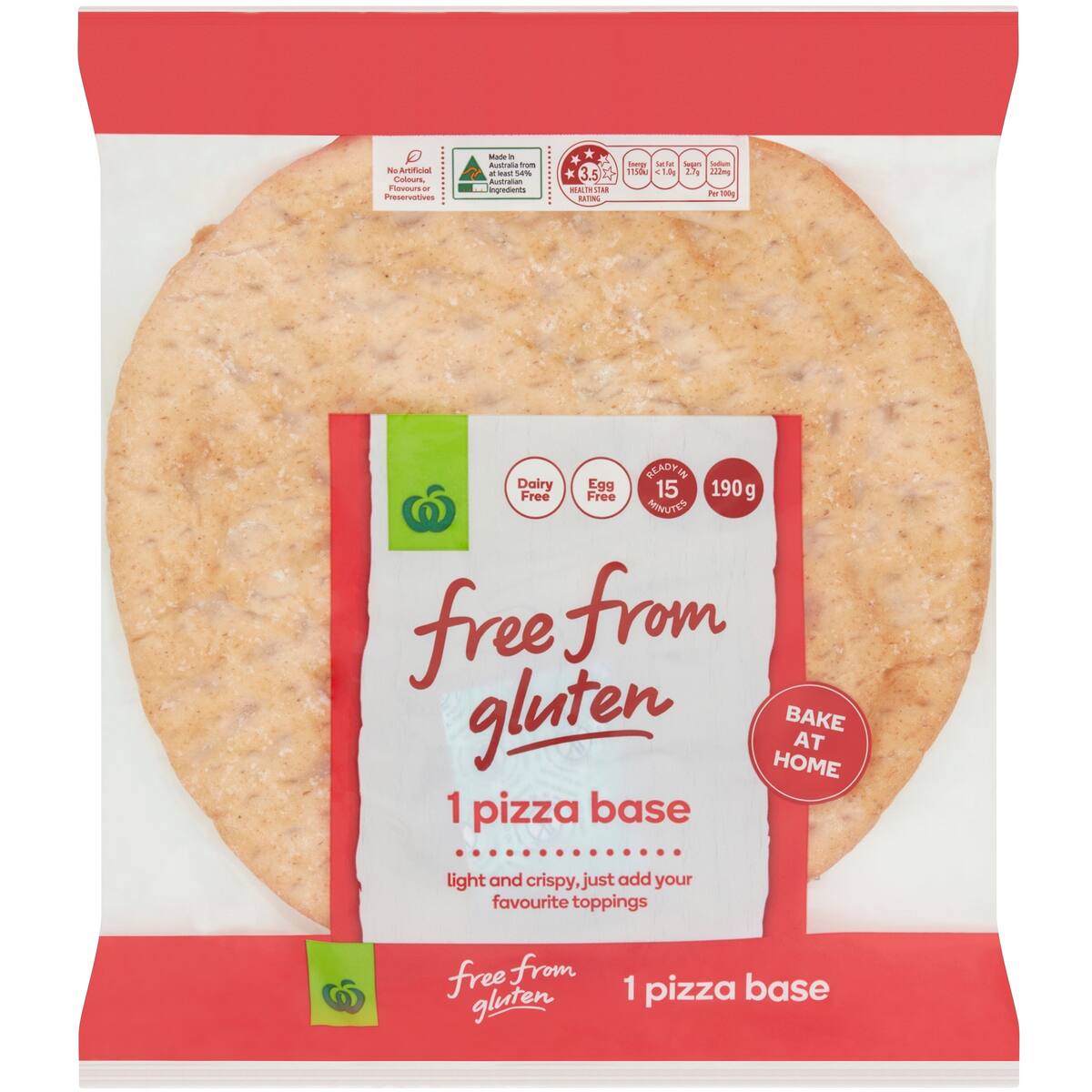 Woolworths Free From Gluten Pizza Base 190g bunch