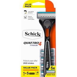 Schick Quattro 4 Titanium Razor Handle With 5 Blades each – Woolworths