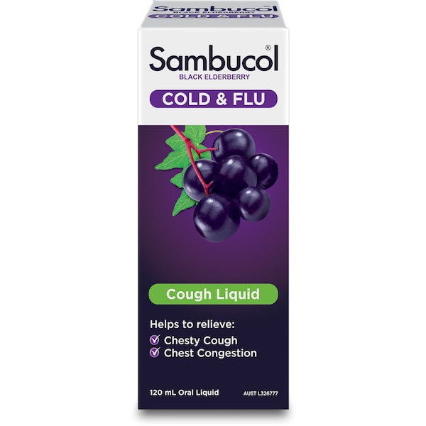 Sambucol Cold & Flu Adult Cough Liquid Black Elderberry 120ml
