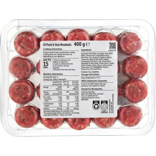 Woolworths Pork and Veal Meatballs 400g bunch