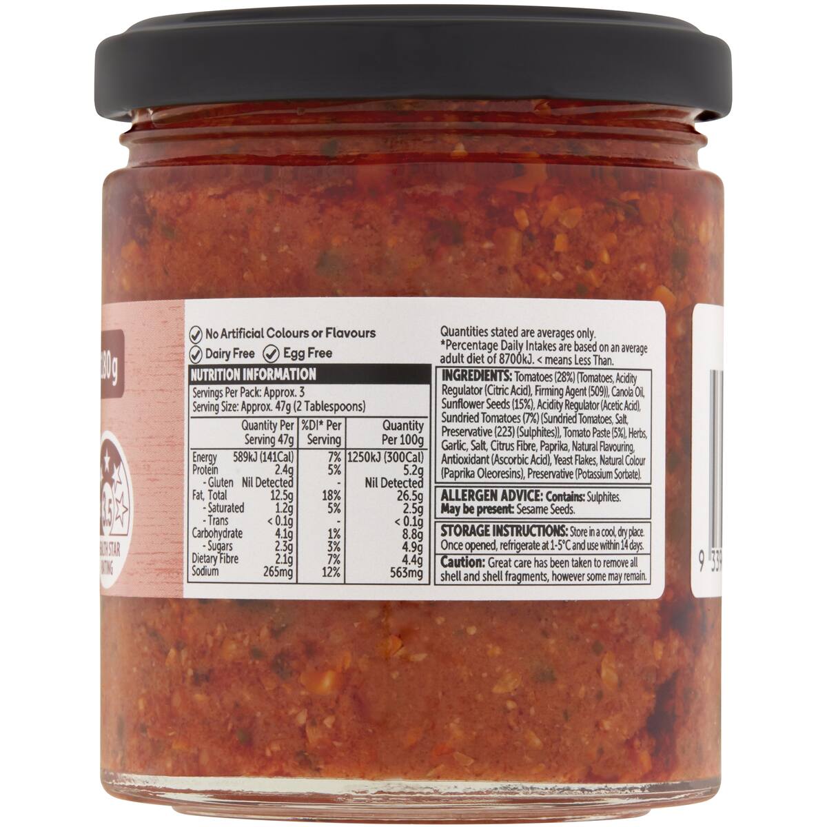 Woolworths Free From Dairy Sundried Tomato Pesto 180g bunch