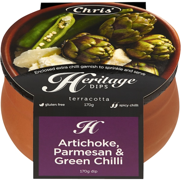Chris' Heritage Dips Artichoke Parmesan Grn Chilli 170g
