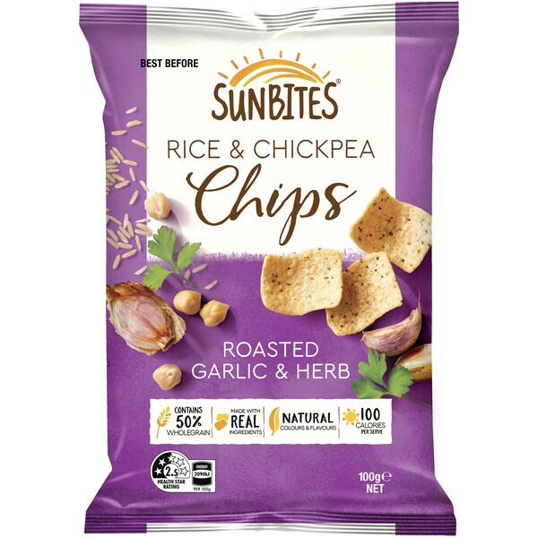 Sunbites Rice & Chickpea Chips Roasted Garlic & Herb 100g