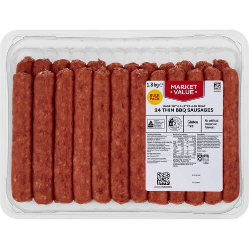 Woolworths Market Value Thin Sausage 1.8kg bunch