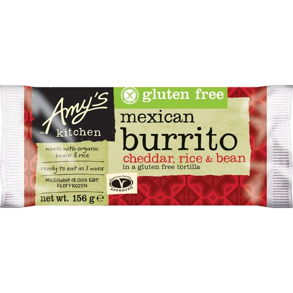 Amy's Kitchen Gluten Free Mexican Burrito Cheddar & Rice 156g