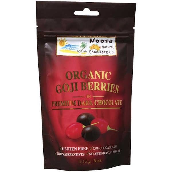 Noosa Natural Chocolate Co. Premium 70% Dark Choc Coated Goji Berries 125g