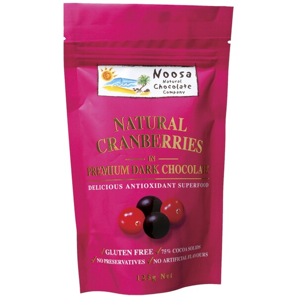 Noosa Natural Chocolate Co. Premium 70% Dark Choc Coated Cranberries 125g