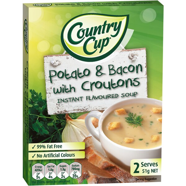 Country Cup Instant Soup Potato & Bacon With Croutons 2 Pack 51g