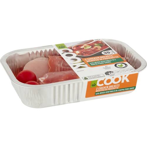 Woolworths Cook Chicken Breasts Wrapped In Prosciutto With Sauce 500g