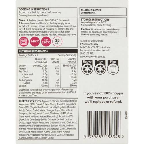 Woolworths Cook Chicken Breasts Wrapped In Prosciutto With Sauce 500g