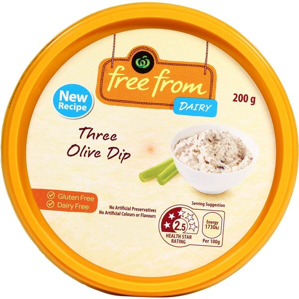 Woolworths Free From Dairy Dip Three Olive 200g
