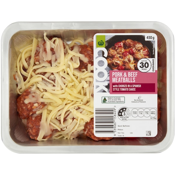Woolworths Cook Pork & Beef Meatballs Chorizo Spanish Style Sauce 430g