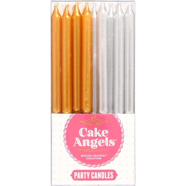 Cake Angels Party Candles Silver/Gold Or Primary Colours Each