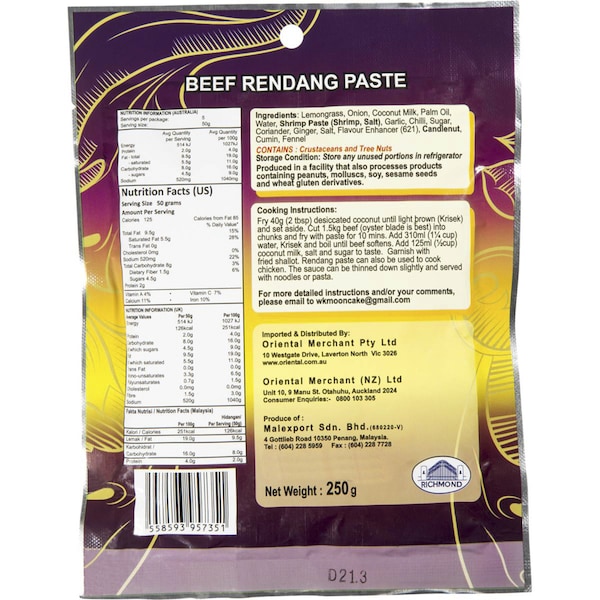 Richmond Curry Paste Rendang 250g