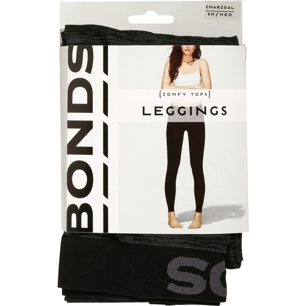 Bonds Comfy Tops Leggings Black/Charcoal Sml-Med Each