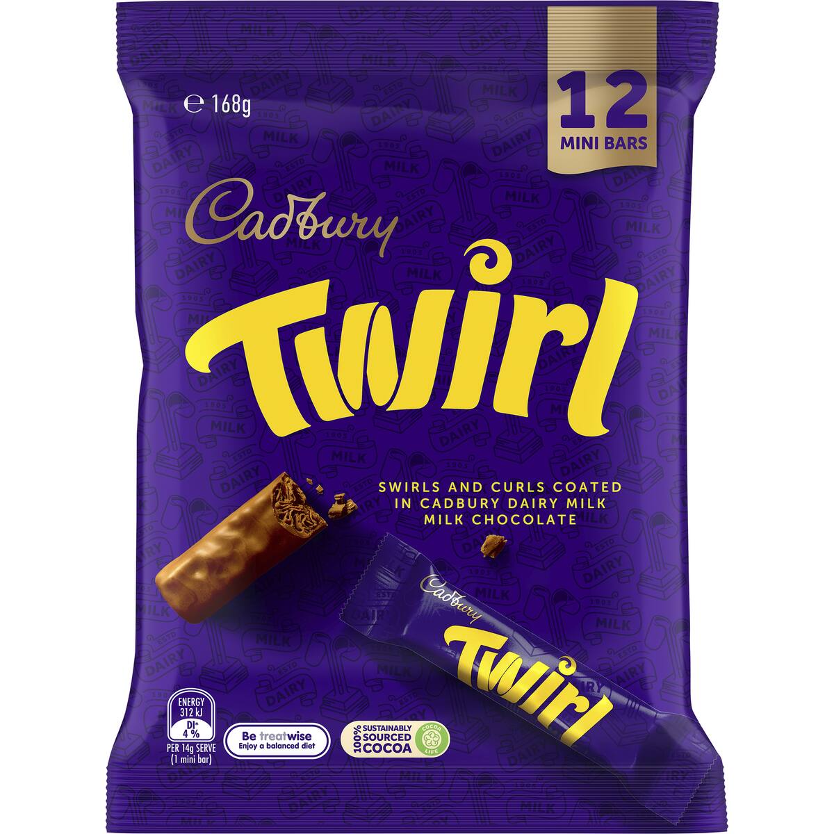 Cadbury Twirl Milk Chocolate Mini Bars 168g 12 pack
