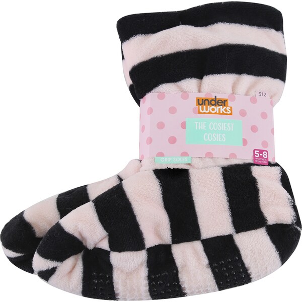 Underworks Snoozee Boot Pink Stripe Sizes - 5 To 8 Each