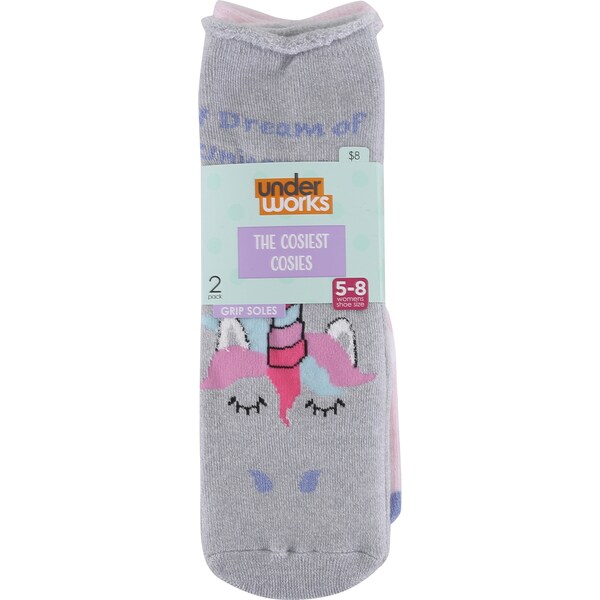 Underworks Novelty Slipper Sock Unicorn Sizes - 5 To 8 2 Pack