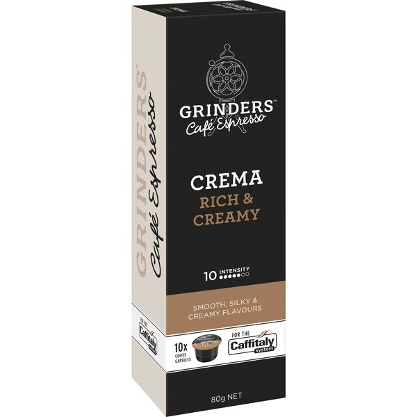 Grinders Coffee Crema Caffitaly Capsules 80g x 10 pack